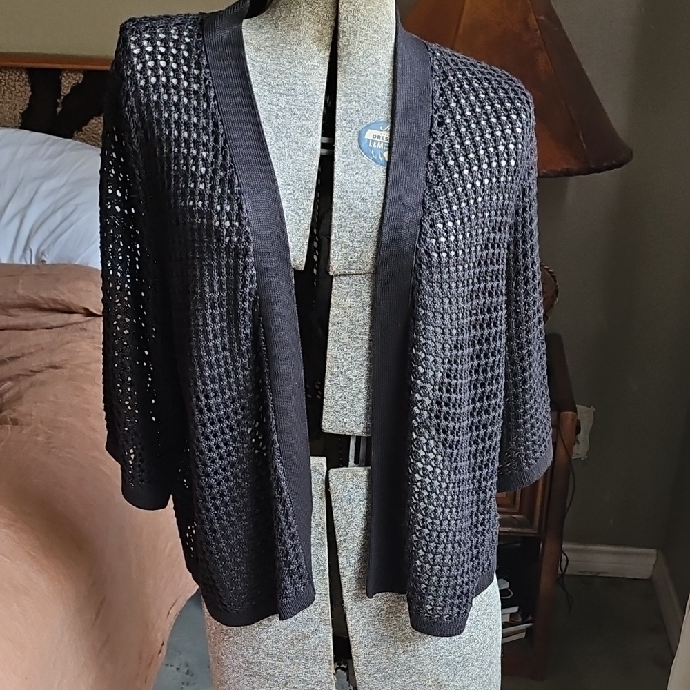New With Tag ALLISON DALEY Black Acrylic Knit Crochet? Cardigan Size L